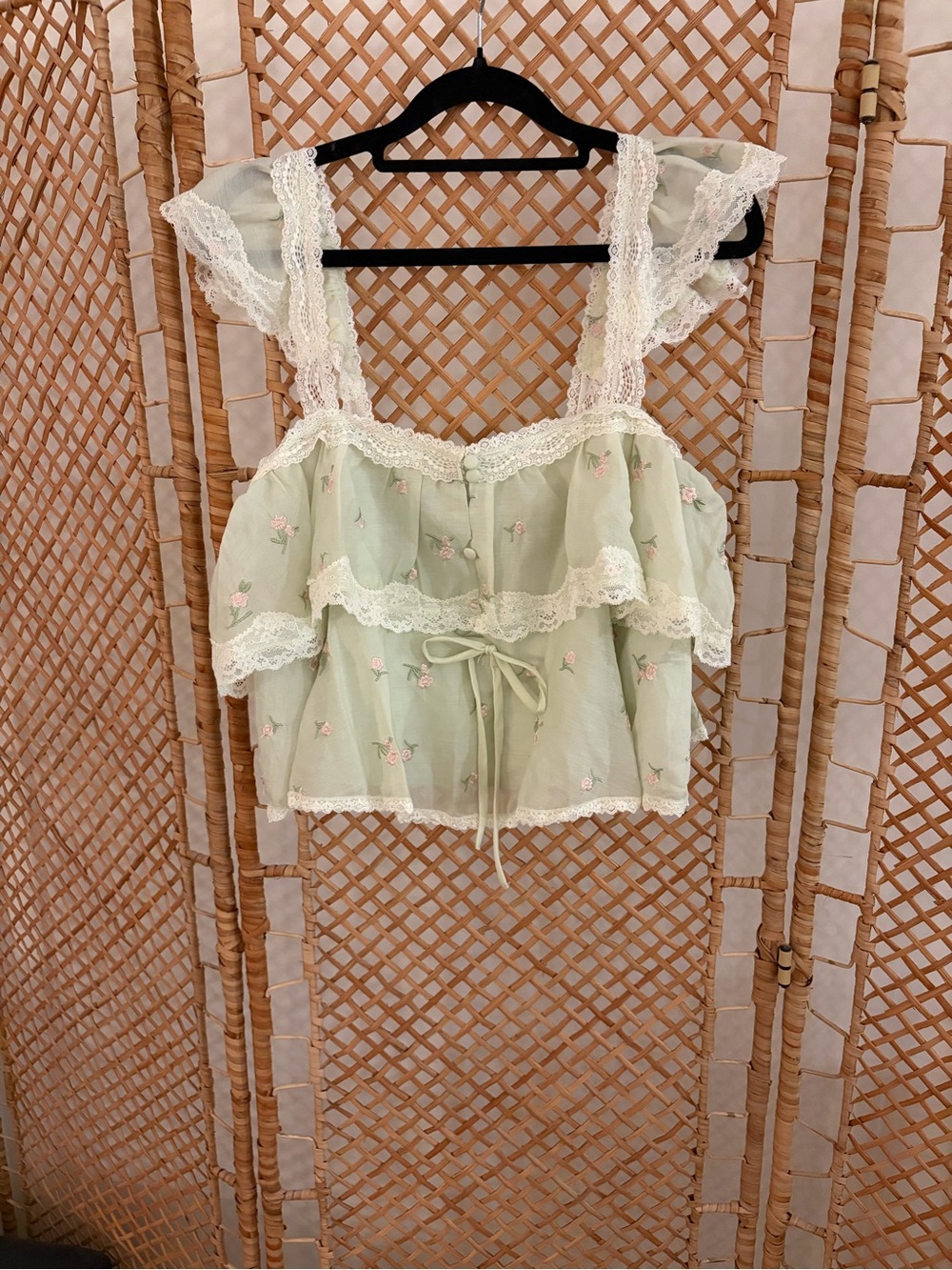 Mable Mint Green Floral Lace Tie-Front Top